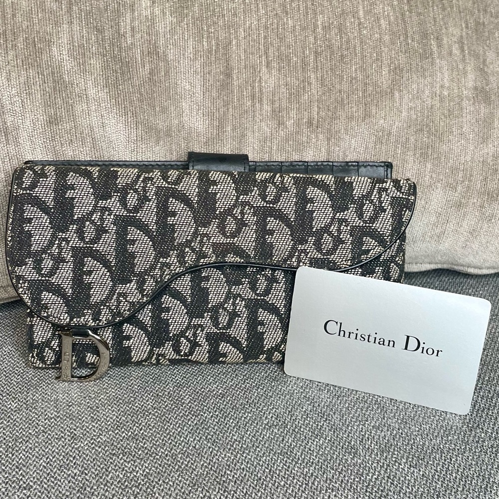 Christian Dior Oblique Vintage Saddle Wallet in Black - Excellent Condition!